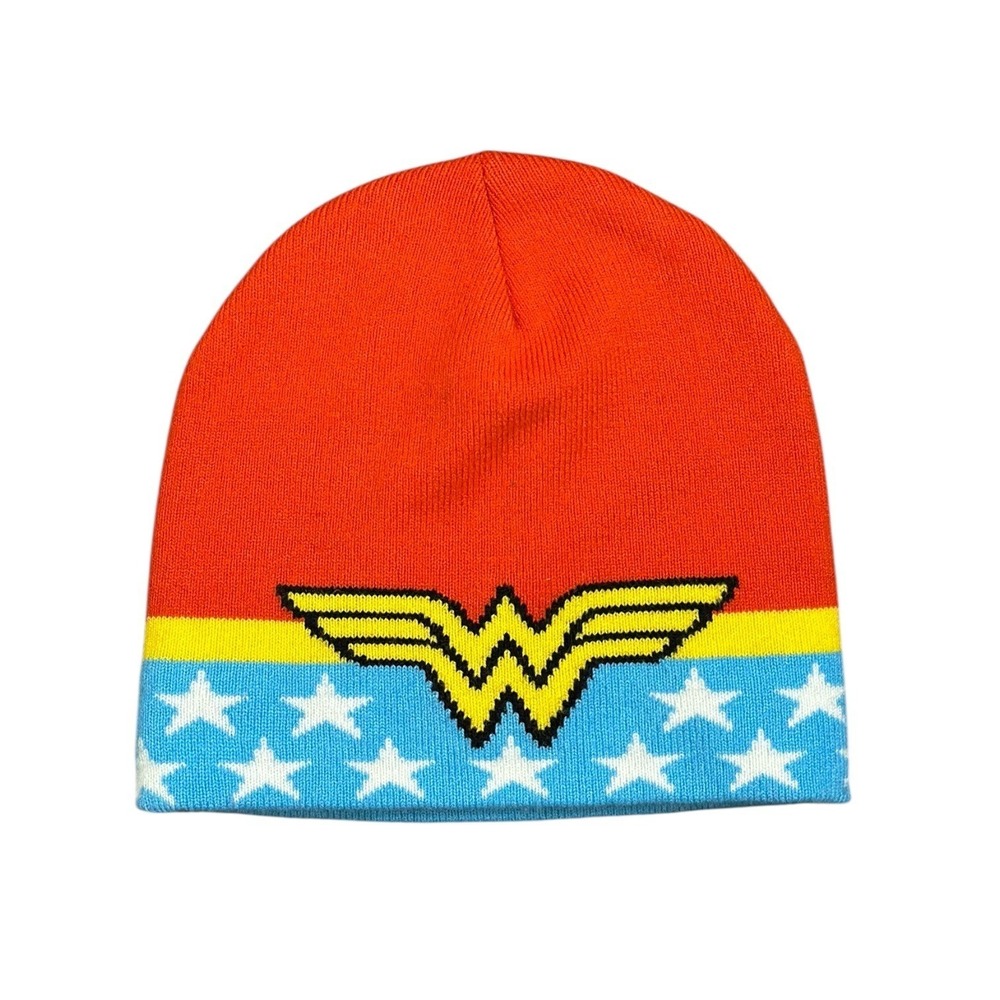Wonder Woman DC Comics Justice League Beanie Hat Red Blue Stars Logo OSFA‎